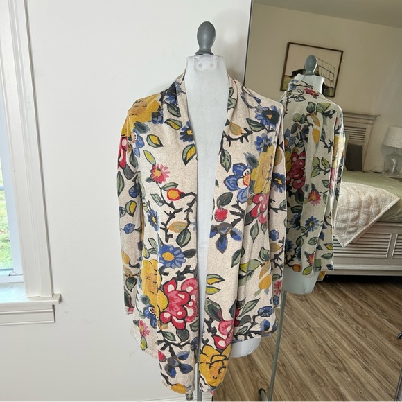 Anthropologie Tabitha Tan Floral Print Open Front Cardigan Sweater Size XS - Picture 2 of 9